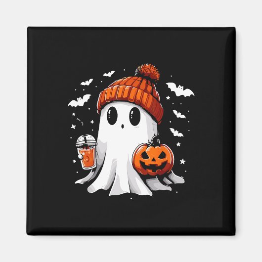 かわいい幽霊飲みコーヒーハロウィーン幽霊コーヒー マグネット (正面)
