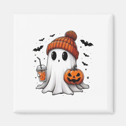 かわいい幽霊飲みコーヒーハロウィーン幽霊コーヒー マグネット (正面)