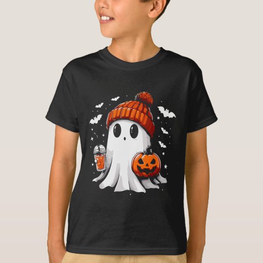 かわいい幽霊飲みコーヒーハロウィーン幽霊コーヒー Tシャツ (正面)