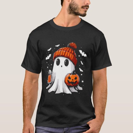 かわいい幽霊飲みコーヒーハロウィーン幽霊コーヒー Tシャツ (正面)
