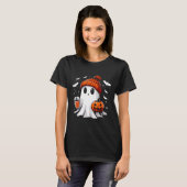 かわいい幽霊飲みコーヒーハロウィーン幽霊コーヒー Tシャツ (正面フル)