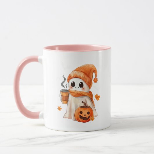 かわいい幽霊飲みコーヒーハロウィーン幽霊氷 マグカップ (左)