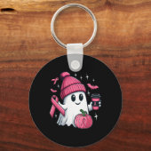 かわいい幽霊飲みコーヒーハロウィーン幽霊胸 キーホルダー (正面)