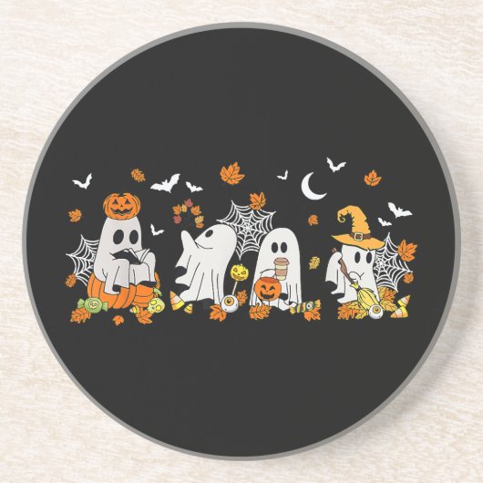 かわいい幽霊飲みコーヒーハロウィーン秋幽霊ボー コースター (正面)