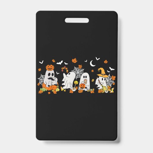 かわいい幽霊飲みコーヒーハロウィーン秋幽霊ボー バッジ (正面)