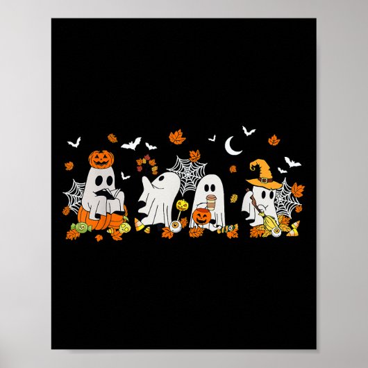 かわいい幽霊飲みコーヒーハロウィーン秋幽霊ボー ポスター (正面)