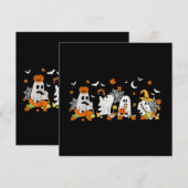 かわいい幽霊飲みコーヒーハロウィーン秋幽霊ボー 招待状 (正面/裏面)