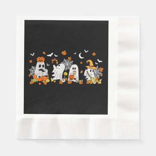 かわいい幽霊飲みコーヒーハロウィーン秋幽霊ボー 縁ありランチョンナプキン (正面)