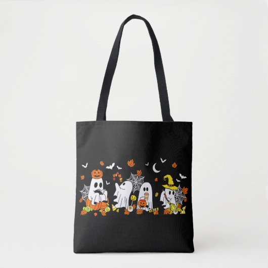 かわいい幽霊飲みコーヒーハロウィーン秋幽霊 トートバッグ (正面)