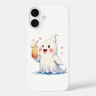 かわいい幽霊飲みソーダ電話ケース iPhone 16ケース