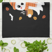 かわいい幽霊飲むアイスコーヒーハロウィーン キッチンタオル (折り畳み)