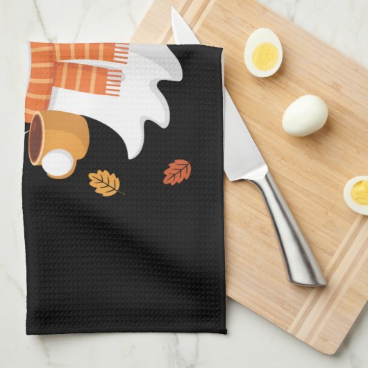 かわいい幽霊飲むアイスコーヒーハロウィーン キッチンタオル (四つ折り)