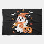 かわいい幽霊飲むアイスコーヒーハロウィーン キッチンタオル (横)