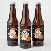 かわいい幽霊飲むアイスコーヒーハロウィーン ビールラベル (ボトル)