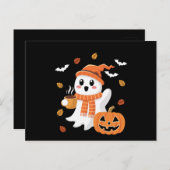 かわいい幽霊飲むアイスコーヒーハロウィーン ポストカード (正面/裏面)