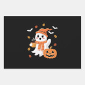 かわいい幽霊飲むアイスコーヒーハロウィーン ラッピングペーパーシート (正面)