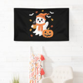 かわいい幽霊飲むアイスコーヒーハロウィーン 横断幕 (インサイチュ)