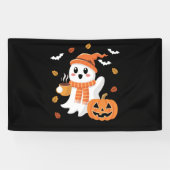 かわいい幽霊飲むアイスコーヒーハロウィーン 横断幕 (横)