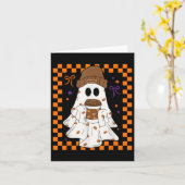 かわいい幽霊飲むコーヒーハロウィン不気味メンズ カード (黄色い花)