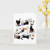 かわいい幽霊黒猫読の本ハロウ不気味ェイ カード (黄色い花)