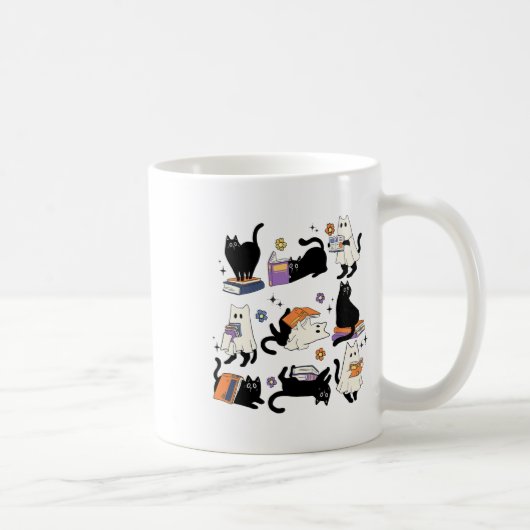 かわいい幽霊黒猫読の本ハロウ不気味ェイ コーヒーマグカップ (右)