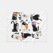 かわいい幽霊黒猫読の本ハロウ不気味ェイ フリースブランケット (正面(横))
