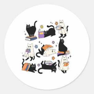 かわいい幽霊黒猫読の本ハロウ不気味ェイ ラウンドシール