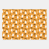 かわいい幽霊&こうもりオレンジハロウィーン ラッピングペーパーシート (正面)