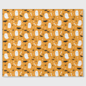 かわいい幽霊&こうもりオレンジハロウィーン ラッピングペーパー (フラット)