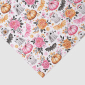 かわいい幽霊、こうもり、カボチャと花模様ハロウィーン 薄葉紙 (詳細)