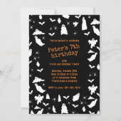 かわいい幽霊、こうもり&スパイダースハロウィーン誕生日 招待状 (正面)