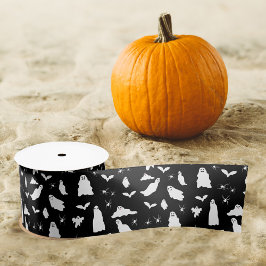 かわいい幽霊、こうもり&スパイダーズのハロウィンパターン サテンリボン