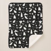 かわいい幽霊、こうもり&スパイダーズのハロウィンパターン シェルパブランケット (正面)