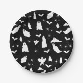 かわいい幽霊、こうもり&スパイダーズのハロウィンパターン ペーパープレート (正面)