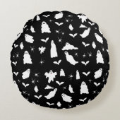 かわいい幽霊、こうもり&スパイダーズのハロウィンパターン ラウンドクッション (正面)