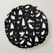 かわいい幽霊、こうもり&スパイダーズのハロウィンパターン ラウンドクッション (裏面)