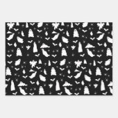 かわいい幽霊、こうもり&スパイダーズのハロウィンパターン ラッピングペーパーシート (正面)