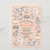 かわいい幽霊、こうもり&スパイダーハロウィーン赤ちゃんシャワー 招待状 (正面/裏面)