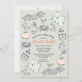 かわいい幽霊、こうもり&スパイダーハロウィーン赤ちゃんシャワー 招待状 (正面)