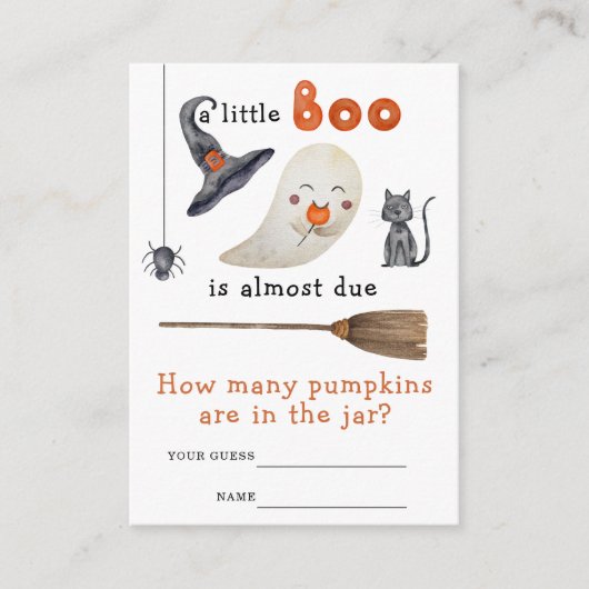 かわいい幽霊、カボチャの赤ちゃんシャワーゲームの数 エンクロージャーカード (正面)