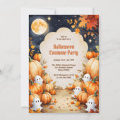 かわいい幽霊&カボチャ子供ハロウィーンの衣装パーティー 招待状 (正面)