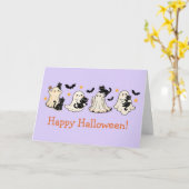 かわいい幽霊&キャットハロウィングリーティングカード カード (黄色い花)
