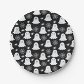 かわいい幽霊 | クモ | スパイダーウェブハロウィーン ペーパープレート (正面)