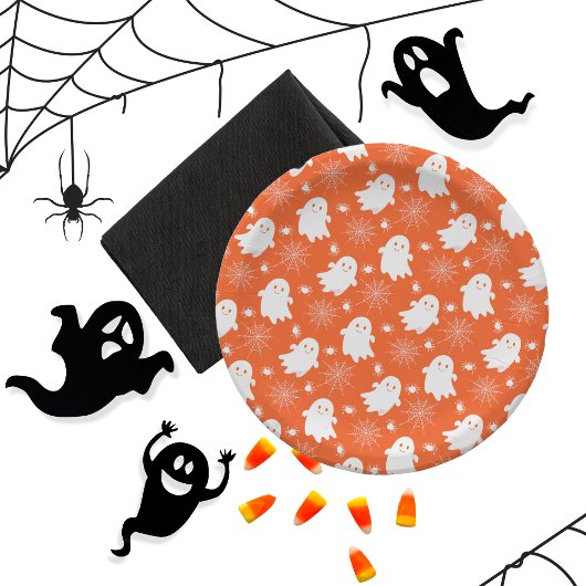 かわいい幽霊 | クモ | スパイダーウェブハロウィーン ペーパープレート