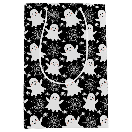 かわいい幽霊 | クモ | スパイダーウェブハロウィーン ミディアムペーパーバッグ (正面)