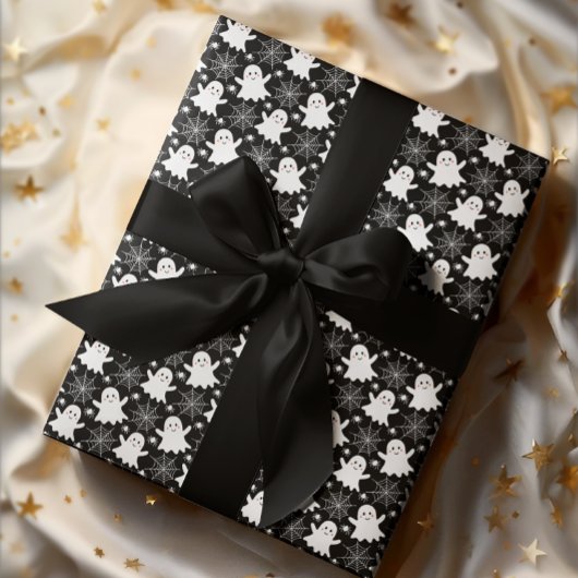 かわいい幽霊 | クモ | スパイダーウェブハロウィーン ラッピングペーパー