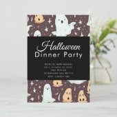 かわいい幽霊 ブラウン ハロウィン ディナーパーティー 招待状 (スタンド正面)