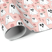 かわいい幽霊&花シームレスなハロウィーンパターン ラッピングペーパー (ロールコーナー)