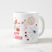 かわいい幽霊、魔女、コウモリ、血の手形のハロウィンデザイン ジャンボコーヒーマグカップ (正面右)