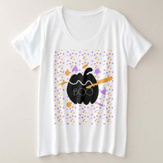 かわいい幾何学模様のカボチャ彫刻コスチュームパーティー プラスサイズTシャツ (デザイン正面)